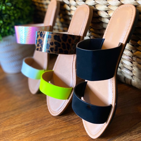 Neon Leopard Double Strap Snake Slides - Picture 4 of 4